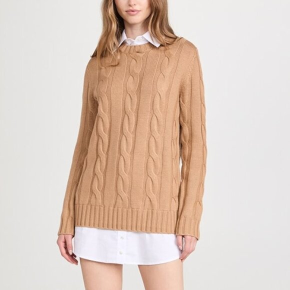 NWT STAUD Aldrin Sweater Shirt Mini Dress Medium Camel/White - Picture 3 of 10
